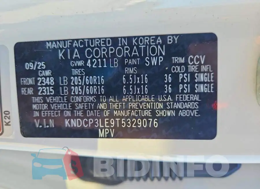 KNDCP3LE9T5329076 Photo# 13