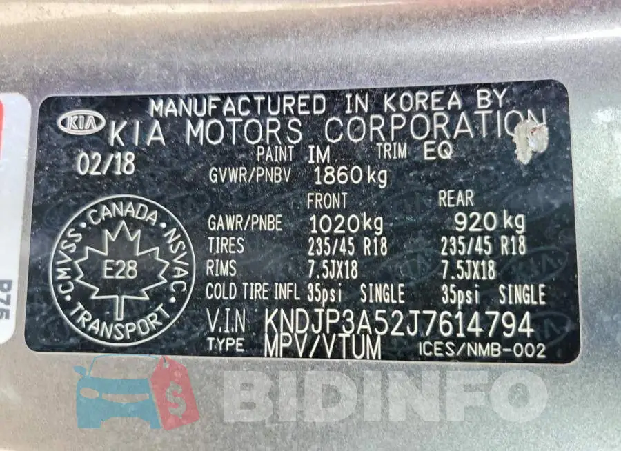 KNDJP3A52J7614794 Photo# 12