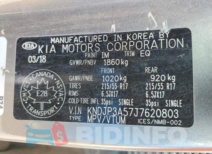 KNDJP3A57J7620803 Photo# 12