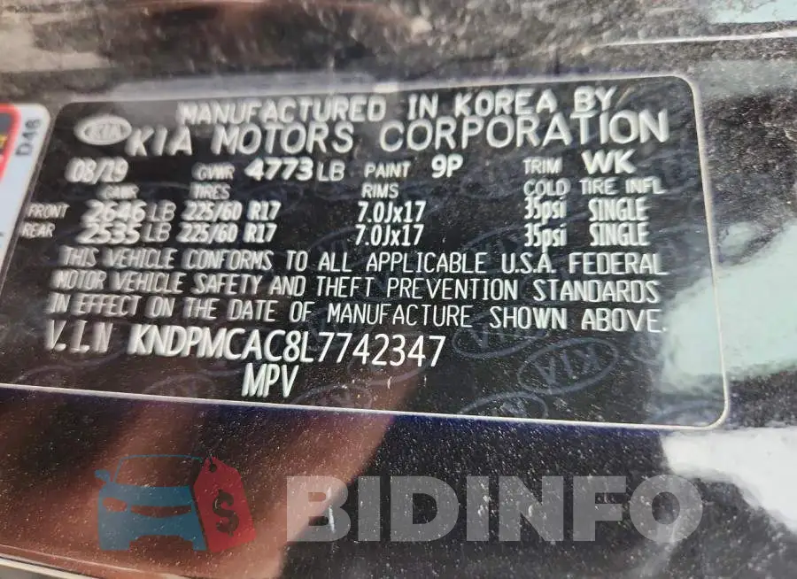 KNDPMCAC8L7742347 Photo# 13