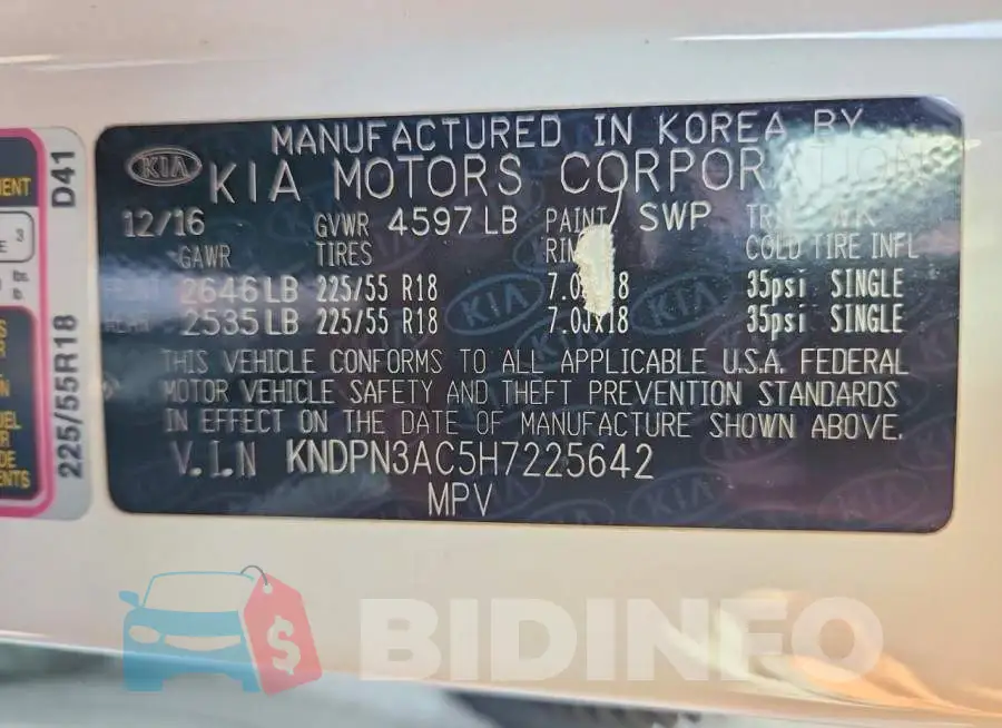 KNDPN3AC5H7225642 Photo# 14