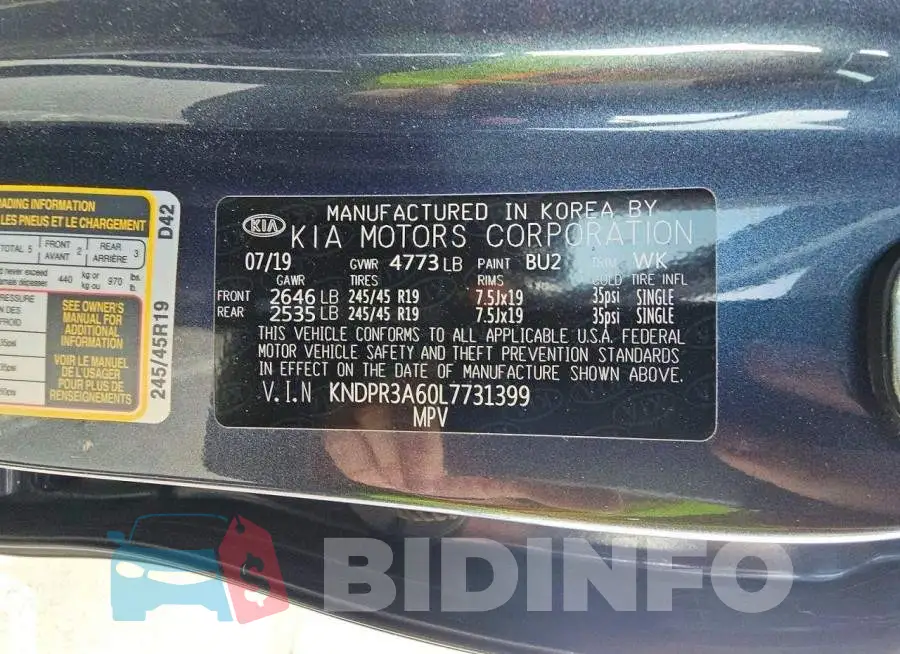 KNDPR3A60L7731399 Photo# 10