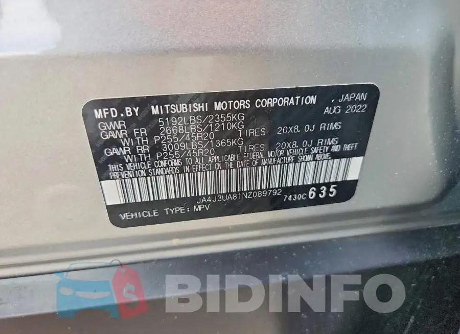 JA4J3UA81NZ089792 Photo# 13