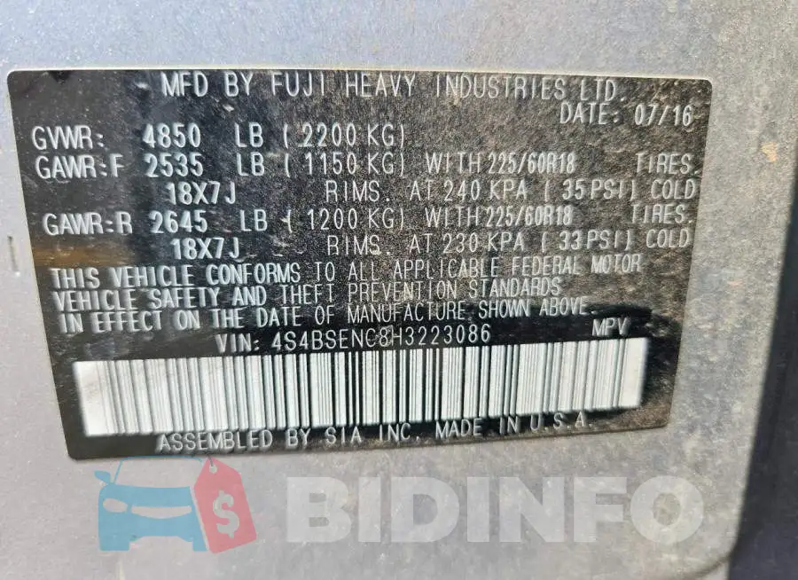 4S4BSENC8H3223086 Photo# 13