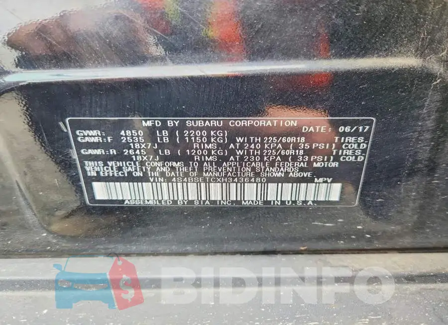 4S4BSETCXH3436480 Photo# 14