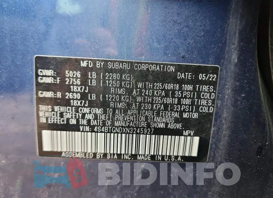 4S4BTGNDXN3245927 Photo# 13