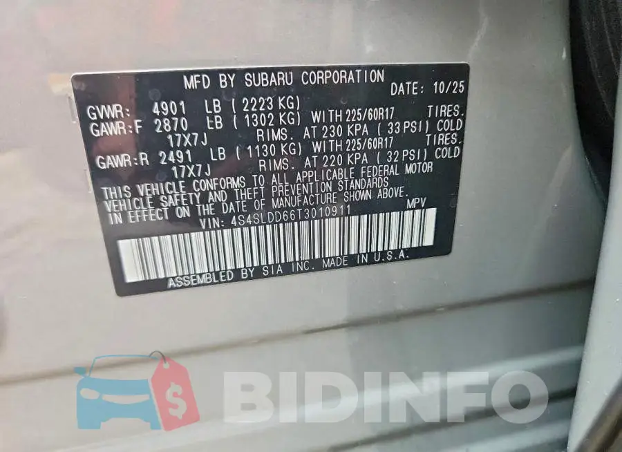 4S4SLDD66T3010911 Photo# 13