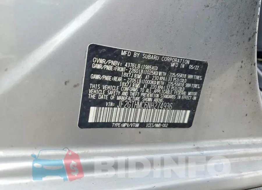 JF2GTHMC6NH274936 Photo# 12