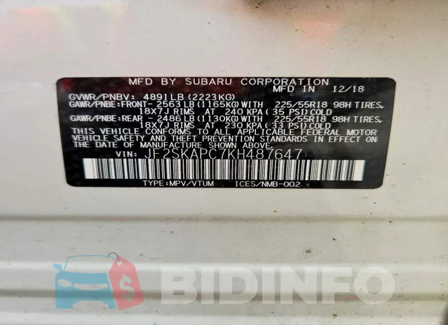 JF2SKAPC7KH487647 Photo# 13