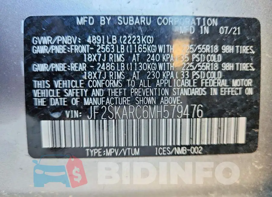 JF2SKARC6MH579476 Photo# 12