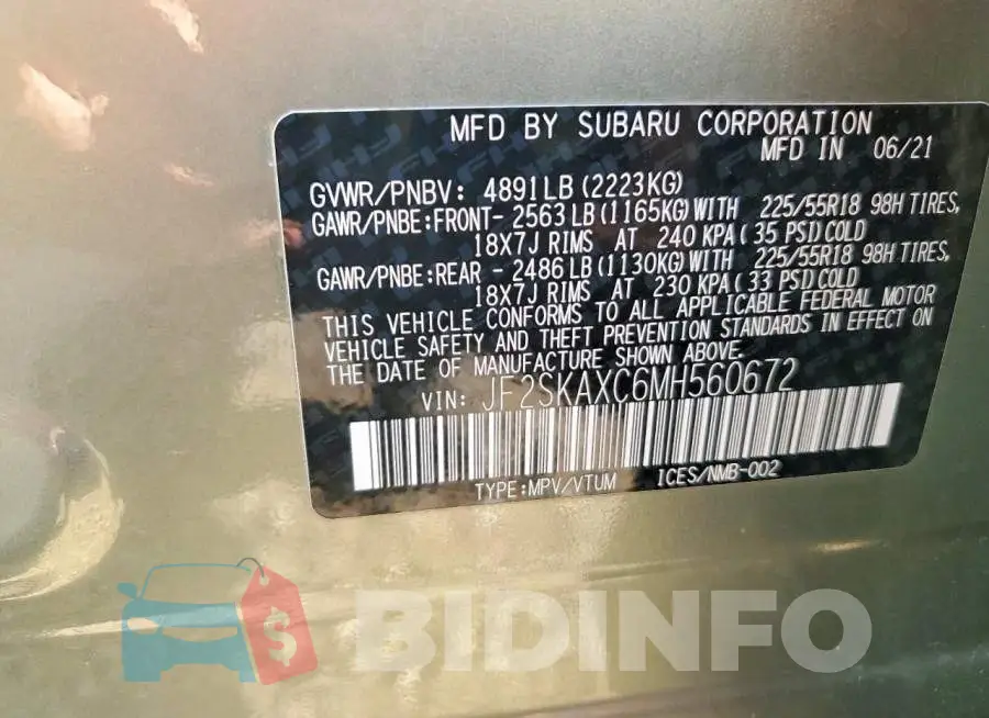 JF2SKAXC6MH560672 Photo# 14