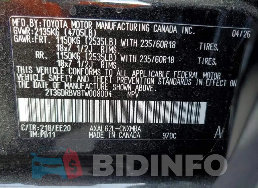 2T36DRBV8TW008004 Photo# 14