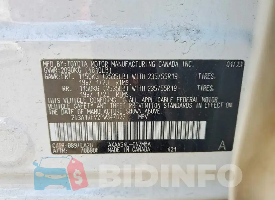 2T3A1RFV2PW347022 Photo# 13