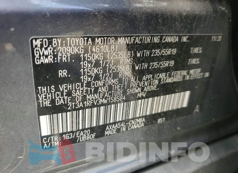 2T3A1RFV3MW158584 Photo# 13