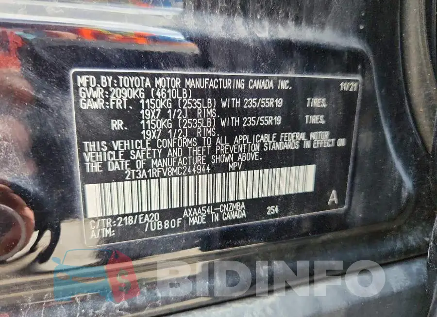 2T3A1RFV8MC244944 Photo# 13