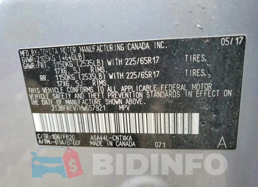 2T3BFREV7HW657921 Photo# 12