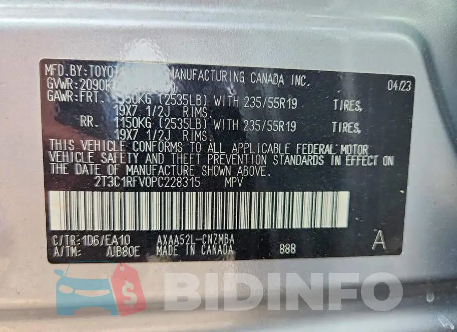 2T3C1RFV0PC228315 Photo# 12