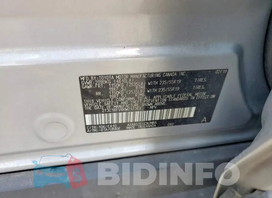 2T3C1RFV6KW012363 Photo# 13