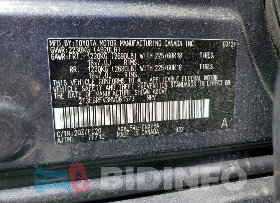 2T3E6RFV3RW061573 Photo# 13