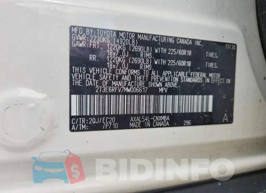 2T3E6RFV7MW006617 Photo# 12
