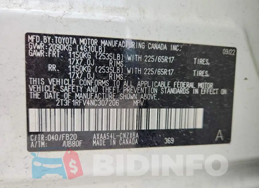2T3F1RFV4NC307206 Photo# 13