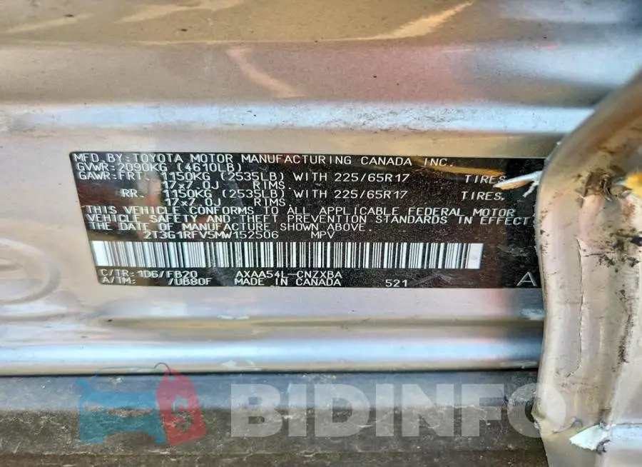 2T3G1RFV5MW152506 Photo# 13