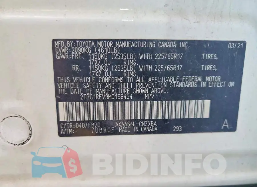 2T3G1RFV9MC198454 Photo# 13