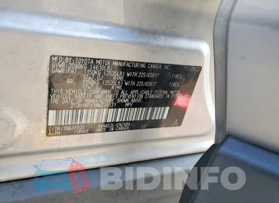 2T3H1RFV1NW224131 Photo# 13