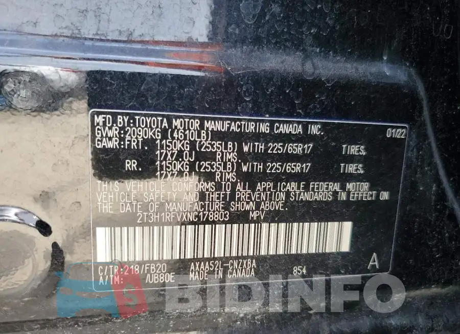 2T3H1RFVXNC178803 Photo# 12