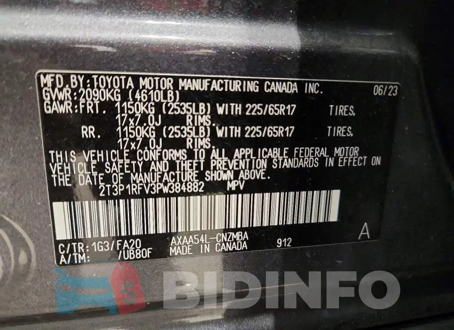 2T3P1RFV3PW384882 Photo# 13