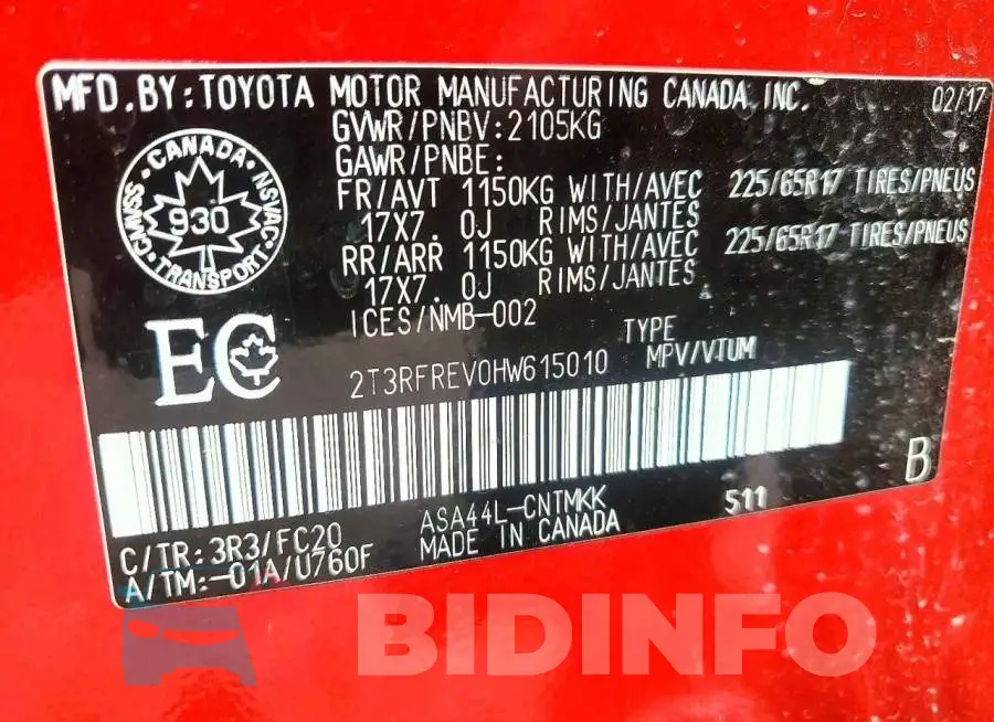 2T3RFREV0HW615010 Photo# 14
