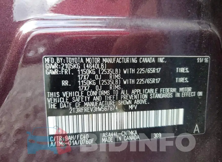 2T3RFREV3HW567874 Photo# 14