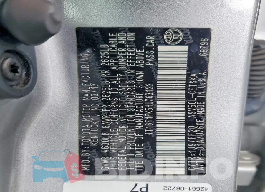 4T1BF1FK5HU763122 Photo# 12