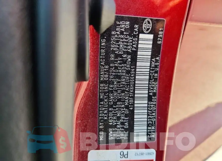 4T1BF1FK6HU664941 Photo# 13