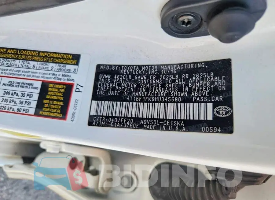 4T1BF1FK9HU345680 Photo# 12