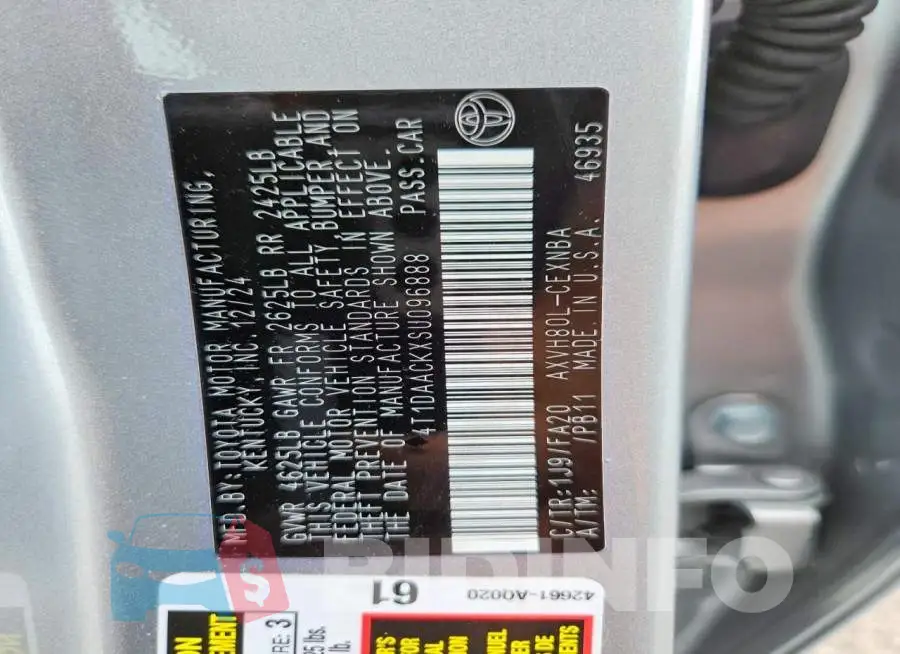 4T1DAACKXSU096888 Photo# 12
