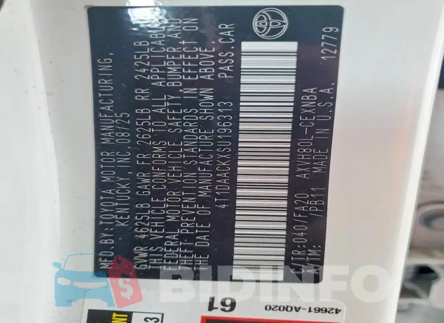 4T1DAACKXSU196313 Photo# 12