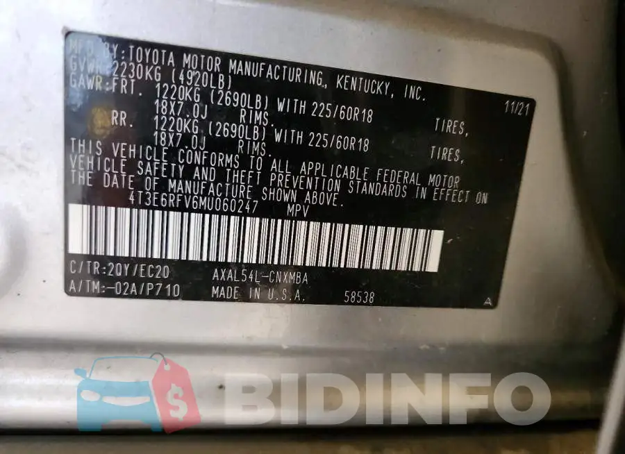 4T3E6RFV6MU060247 Photo# 14