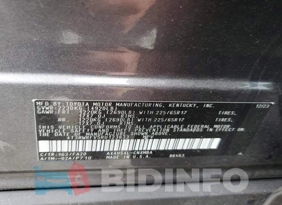 4T3RWRFV5RU123833 Photo# 14