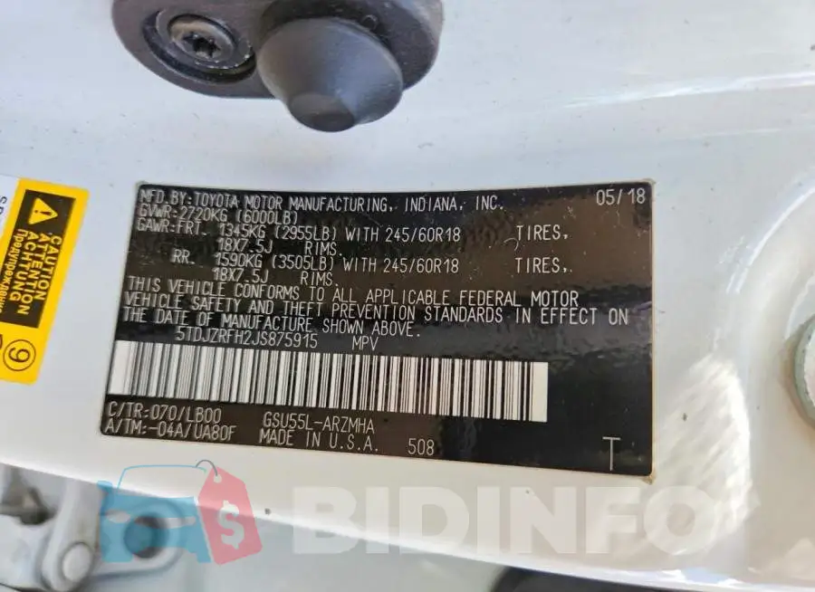 5TDJZRFH2JS875915 Photo# 14