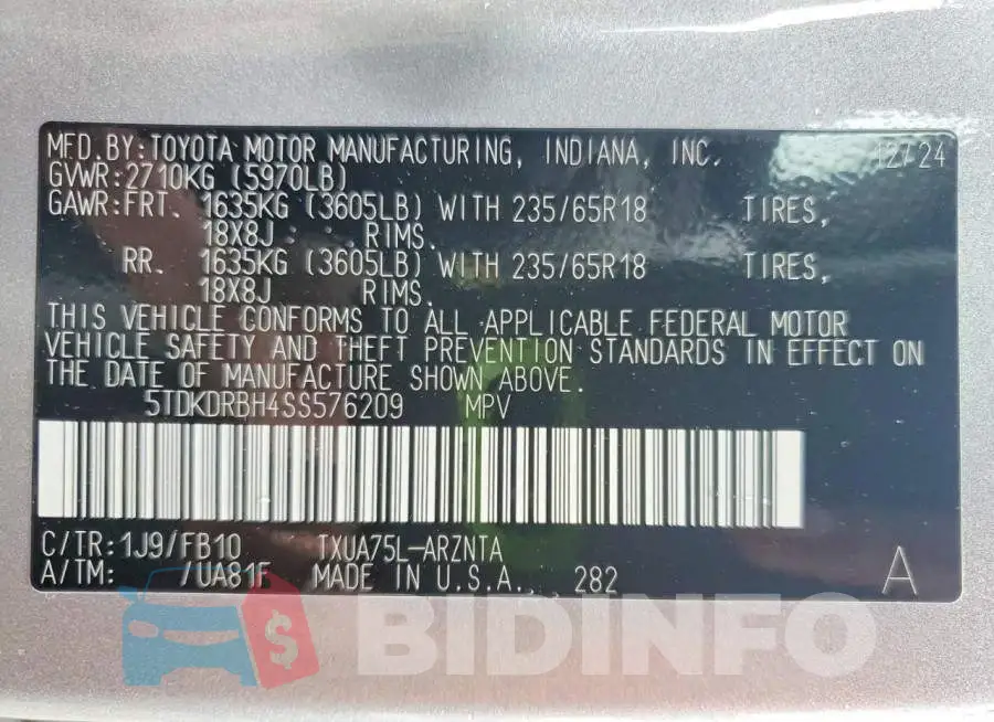 5TDKDRBH4SS576209 Photo# 14
