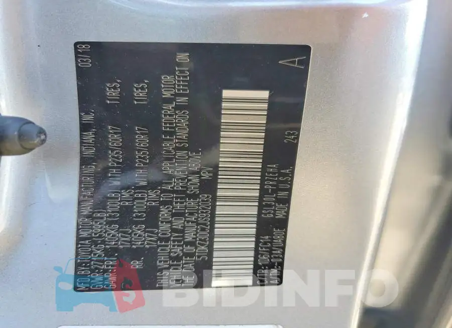 5TDKZ3DC2JS932039 Photo# 13
