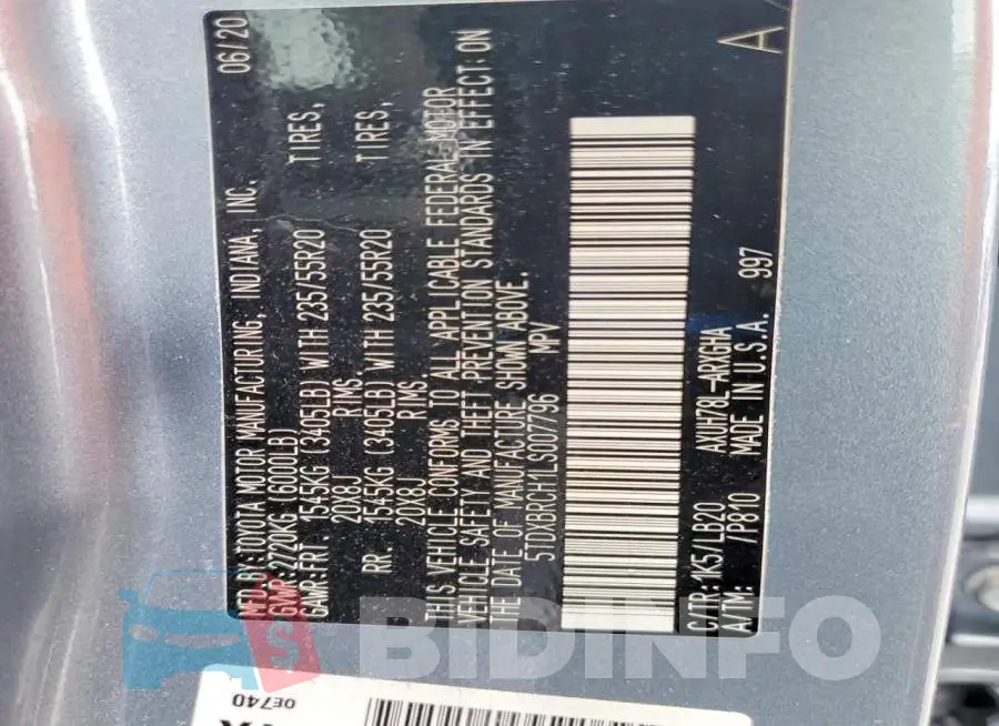 5TDXBRCH1LS007796 Photo# 13