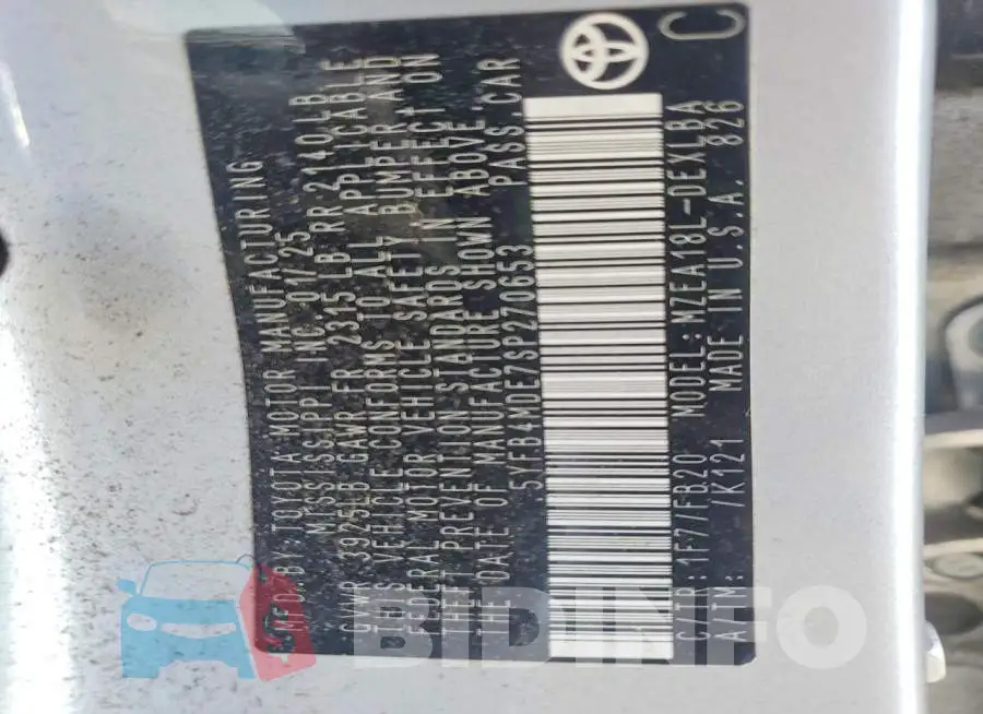5YFB4MDE7SP270653 Photo# 12