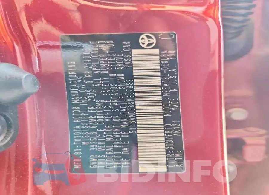 5YFB4MDE8SP337888 Photo# 12