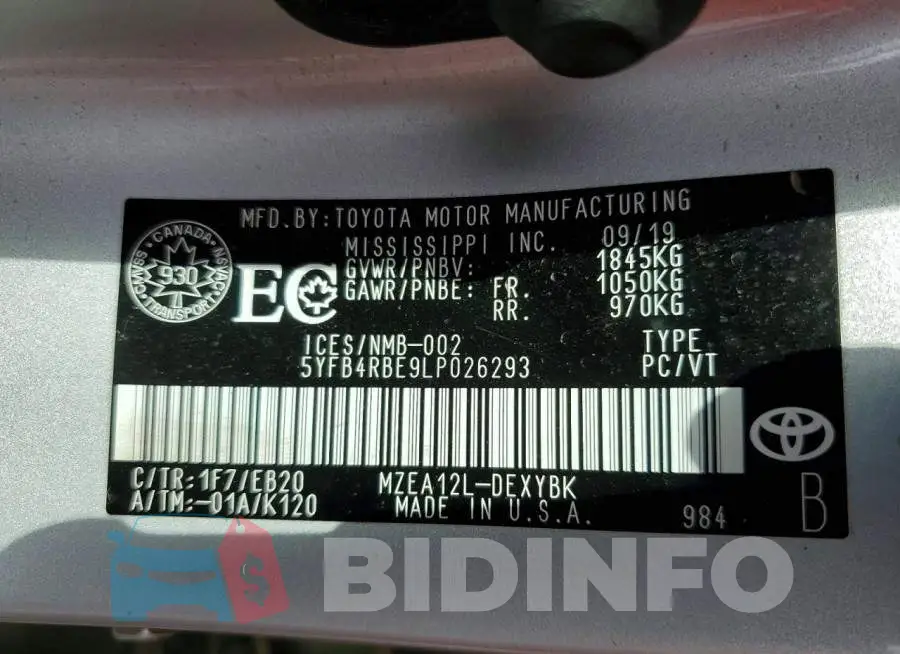 5YFB4RBE9LP026293 Photo# 12