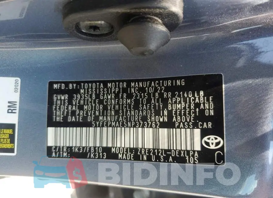 5YFEPMAE5NP373762 Photo# 12