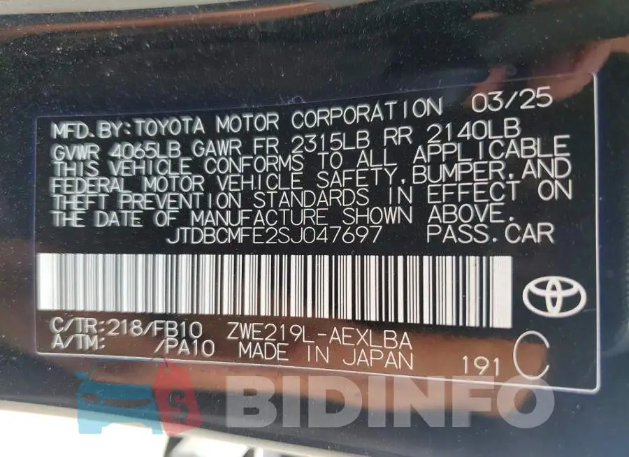 JTDBCMFE2SJ047697 Photo# 12
