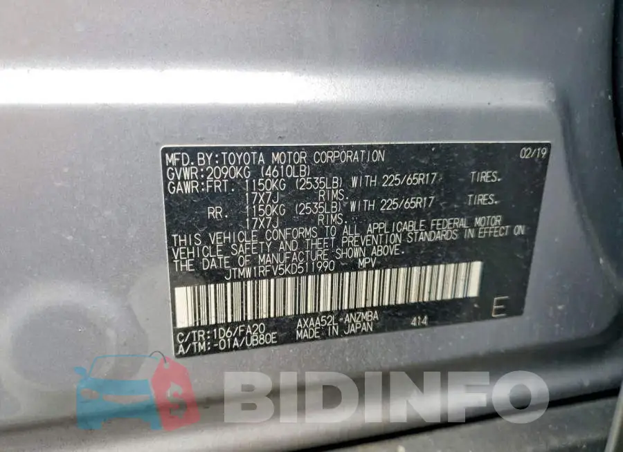 JTMW1RFV5KD511990 Photo# 13