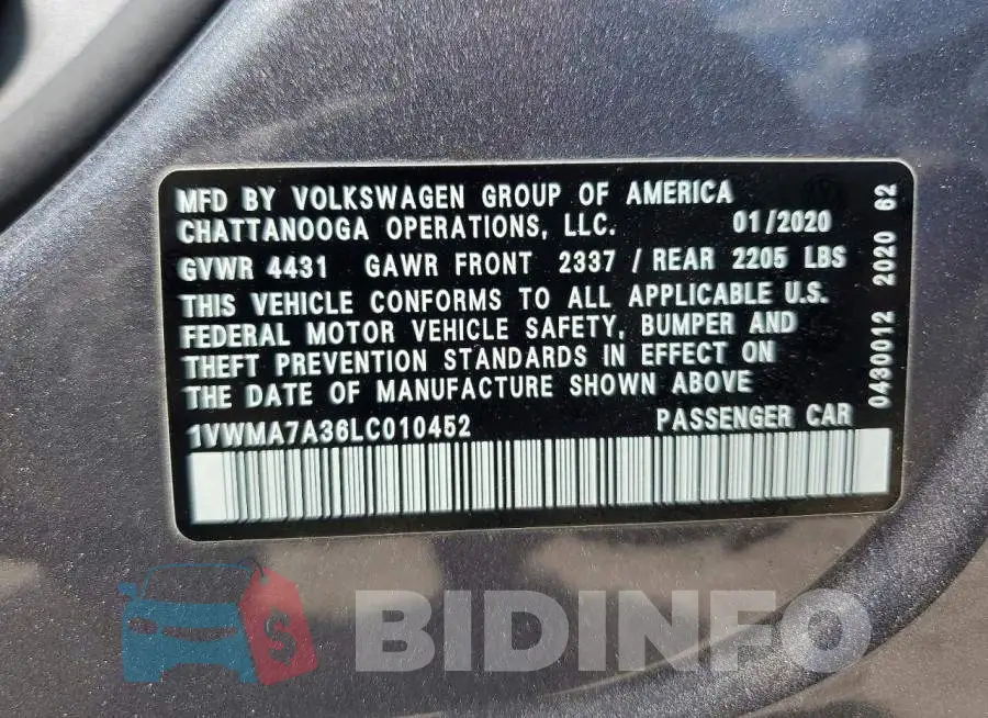 1VWMA7A36LC010452 Photo# 13